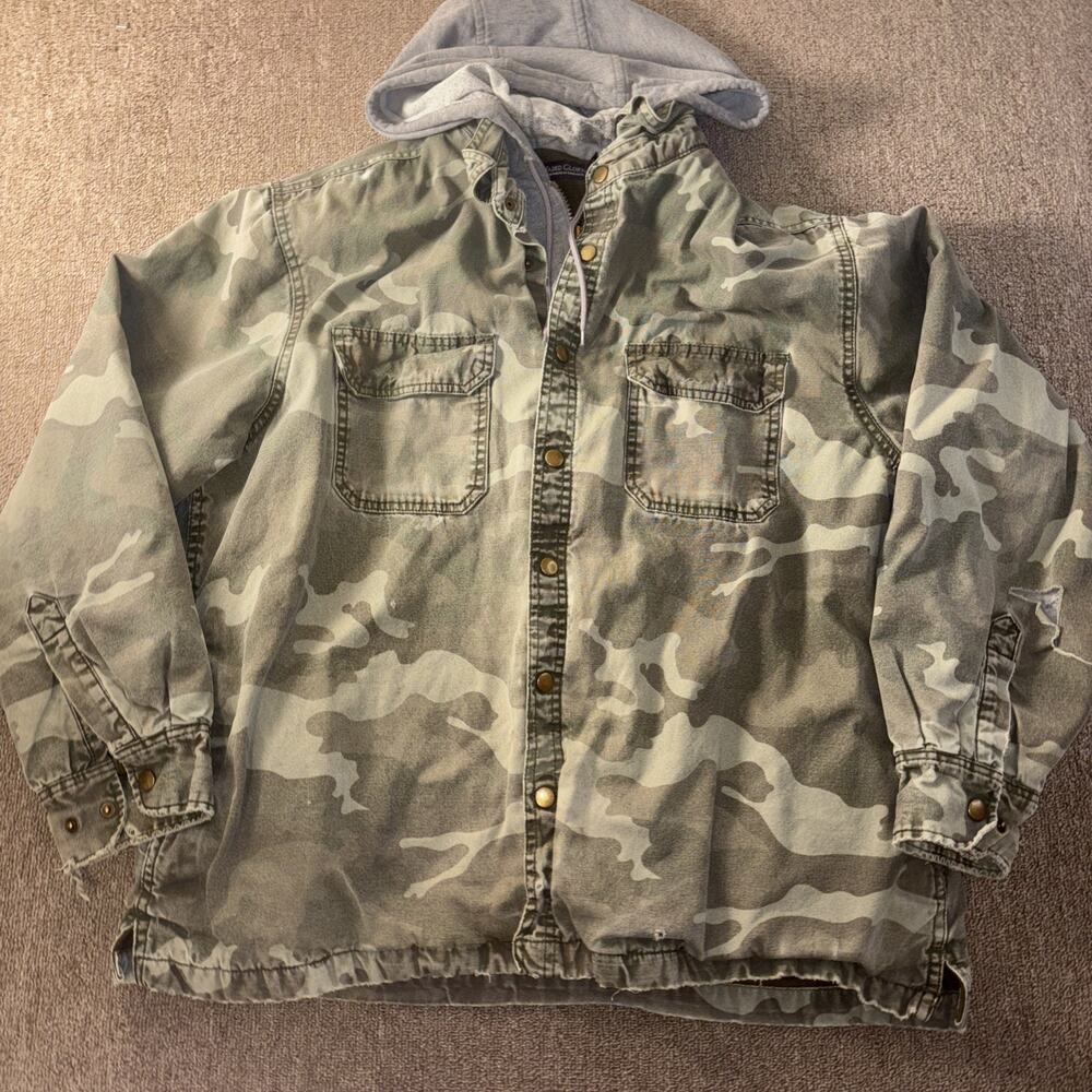 Faded Glory Vintage Men’s Camo Hooded Sweatshirt Lined Jacket Large